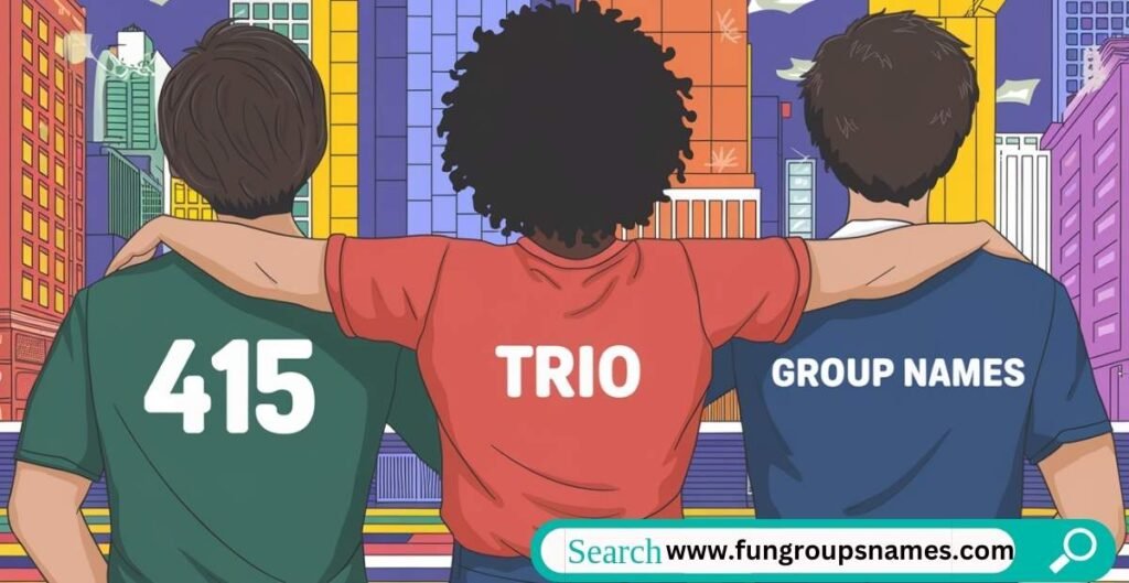 A creative and vibrant design featuring 415 unique trio group name ideas for friends, showcasing fun, friendship, and the power of threes.