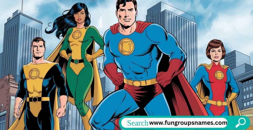 "Dynamic modern superhero team names showcasing innovation, futuristic themes, and bold heroism.