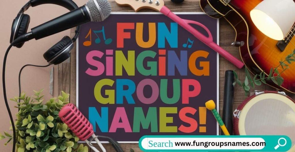 A diverse group of singers on stage, showcasing a variety of fun and creative singing group names, capturing the vibrant energy of a live performance.