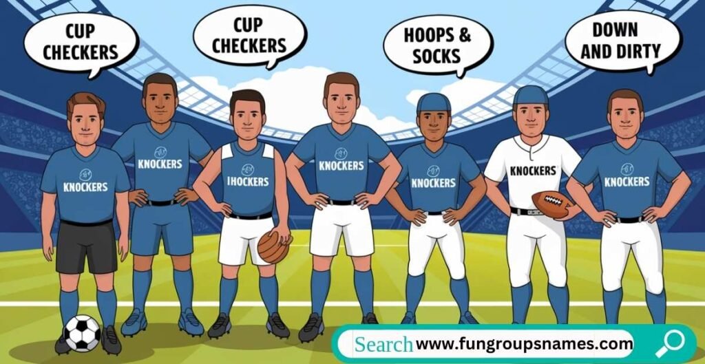 Humorous fantasy football team names showcasing clever double entendre wordplay with football terminology and cheeky puns