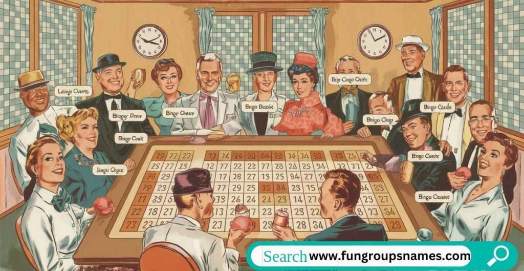 Funny and Punny Bingo Group Names with humorous wordplay and quirky bingo card design