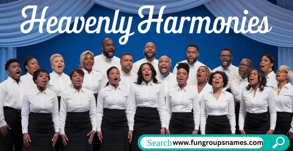 Vibrant gospel choir singing harmoniously on stage, representing inspirational and creative gospel choir group names.