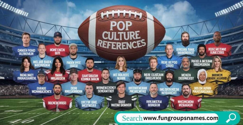 Pop Culture-Inspired Fantasy Football Team Names featuring clever puns from movies, TV shows, and music, like 'Game of Throws' and 'Breaking Bradys.