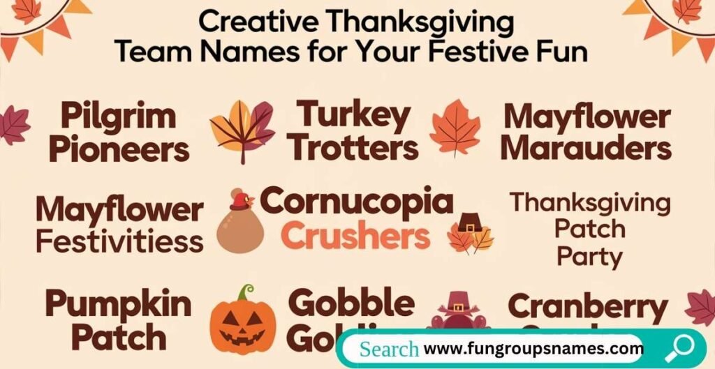 Happy family celebrating Thanksgiving with creative team names, bonding over festive fun and activities.